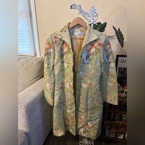 Normandy & Monroe Scalamandré Floral Brocade Coat Sage Green Sz 8 Silk blend